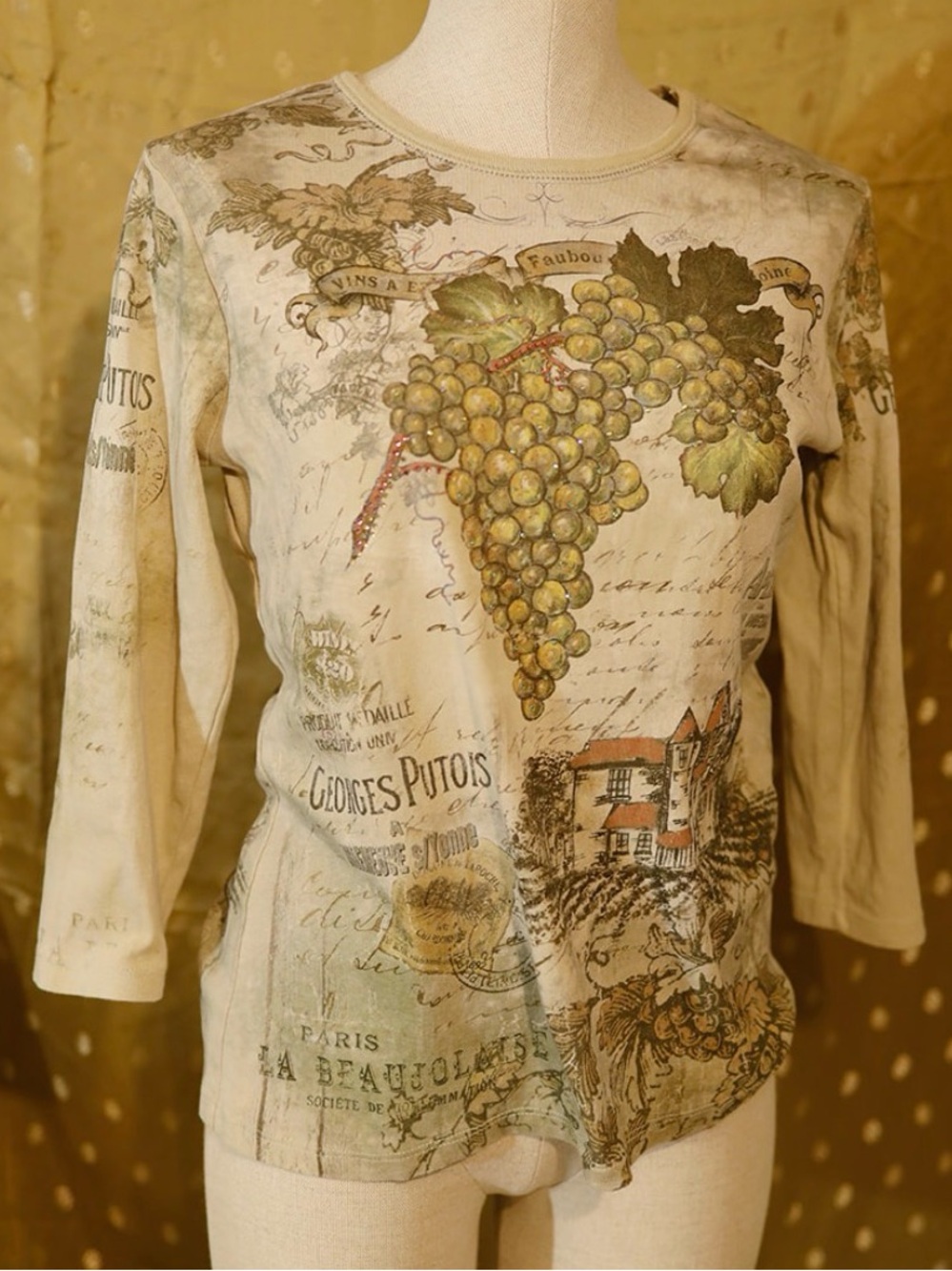Cream Graphic Vineyard Print Long Sleeve Top